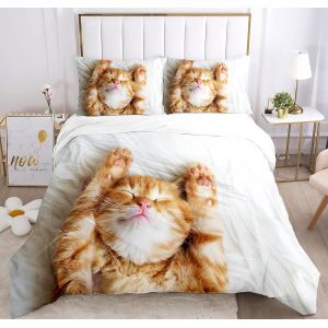 Sjzg-Housse De Couette Chat 220x240, Motif Chat Mignon En Microfibre Douce, Avec Housse De Couette Et Taies D'oreiller, Pour Gar&ccedil;ons Et Filles(Chat 1, 220x240cm) - Neuf
