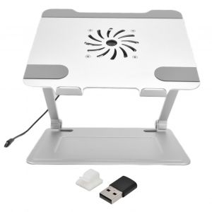 HJLIAN Support pour ordinateur portable en alliage d'aluminium avec ventilateur de refroidissement, pliable et reglable, support pour ordinateur portable de bureau, argent - Neuf