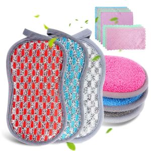 KGABERY-6Pcs Éponge De Nettoyage 4Pcs Fish Scale Cleaning Chiffon De Nettoyage 3Pcs Éponge De Lavage Double Face Pas De Rayures Absorbant L'Eau Pas De Taches Linge De Vaisselle Cuisine Salle De Bain - Neuf