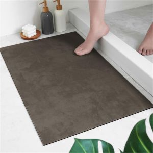 KAL-Tapis De Bain Super Absorbant Antidérapant, Couleur Unie Tapis Salle De Bain Diatomite, Rectangulaire Sèche Rapide Tapis Lavables Pour Douche, Entré, Cuisine (50X80Cm,Brun) - Neuf