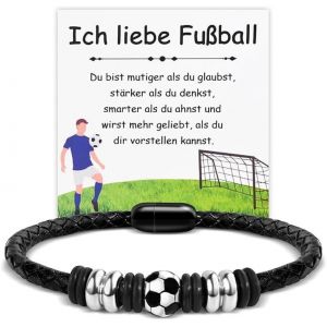 Eryi-Bracelet Homme Sportif Bracelets En Cuir Avec Ballon De Football Et Fermoir Magnétique Cadeau Pour Adolescents Fans De Foot Pour Anniversaire Noël Et Rentrée Scolaire - Neuf