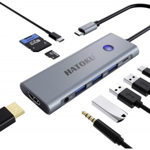 CHENG-HUB USB C, 9-1 USB C HUB, Adaptateur Macbook Air avec HDMI 4K@60Hz, 100W PD, Lecteur de Cartes SD/TF, Port de Données USB 3.0/C et Port Audio pour Dell, Lenovo, HP Laptops (Gery) - Neuf