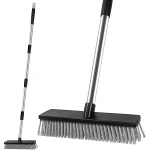 NouvelHorizonstore-Balai m&eacute;tallique en acier inoxydable de 165 cm avec poign&eacute;e amovible, t&ecirc;te de balai m&eacute;tallique de 27,6 cm, brosse &agrave; r&eacute;curer pour terrasse, pour enlever la mousse de mauvaises herbe - Neuf