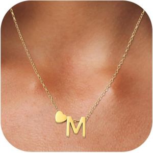Kal-Collier Coeur Avec Lettre Collier Prenom Personnalisé Chaîne Coeur Avec Initiales A-Z Nom Collier 316l Acier Inoxydable Collier Lettre Pendentif Cadeaux Bijoux Pour Femmes Filles 45+5cm - Neuf