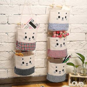 5 pcs mignon sac de rangement mural sur la porte placard organisateur bo&icirc;te lin farbric sac organisateur de poche suspendu pour chambre,salle de bain - Neuf