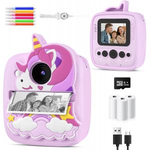 Appareil Photo Instantané Enfants, 1080P HD 48MP Appareil Photo Enfants avec 32GB Carte & Coque en Silicone Dinosaure, Appareil Photo Numérique Enfant Cadeaux pour Garçons Filles de 3-12 Ans - Neuf