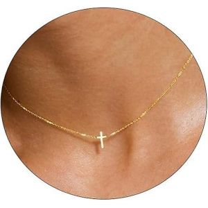 Collier Croix Pour Femme Plaqué Or 14 Carats, Collier Croix Latéral - Neuf