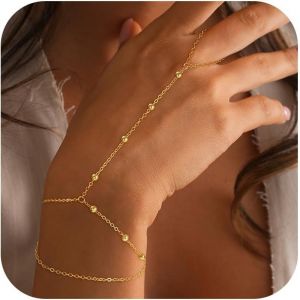 Cha&icirc;ne De Main Or 14k Pour Femme, Bracelet Bague Raffin&eacute;, Bijou Cha&icirc;ne Poignet Doigt Main Tendance, Bijoux Or Boh&egrave;me &Eacute;t&eacute;,Cha&icirc;ne Main Pour Soir&eacute;e, Id&eacute;e Cadeau Bijou Femme Tendance &Eacute;t&eacute; Plage Soir&eacute;e Chic - Neuf