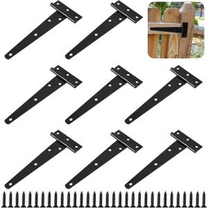 10 Pcs Charni&egrave;res Porte Lourde en T, Charni&egrave;re Porte de Grange, Charni&egrave;res de Portes Charniere Plate avec Vis pour Porte de Grange, Jardin, Cl&ocirc;tures en Bois (6 Pouces / 150 MM) - Neuf