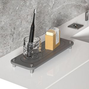 Plateau Salle de Bain Diatomite, Plateau D&eacute;coratif Cuisine, Plateaux de Rangement pour Toilette, Organisateur de Salle de Bain pour Parfum, Bougies, Savon, Bijoux (Gris Fonc&eacute;, 28 x 11 cm) - Neuf