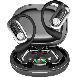 KALANKA-Ecouteurs Bluetooth sans Fil Sport, Oreillette Bluetooth 5.4 sans Fil &Eacute;couteur Conduction Osseuse Earphones, &Eacute;cran LED HiFi St&eacute;r&eacute;o Casque Sport Ecouteur pour Running - Neuf