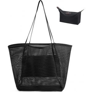 SHIBA-Grand Sac de Plage en Maille, Grand Sac de Plage en Maille Pliable pour Femme avec Fermeture Éclair, Sac Fourre-Tout de Plag[1 - Neuf