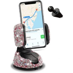 Kalanka-Bling Bling Support Telephone Voiture, Glitter Diamant Support De Téléphone Portable À Ventouse Pour Voitures, Support De Téléphone Universel Réglable À En Cristal Pour Voiture(Ab Rose) - Neuf