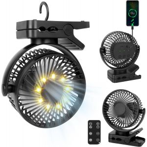 12000mAh Petit Ventilateur USB,Mini Ventilateur de Table Pince,Ventilateur Portable de Camping avec 3 Vitesses| 3 Modes de Lumière LED| Rotation à 360°pour Bureau,Maison,Camping,Poussette - Neuf
