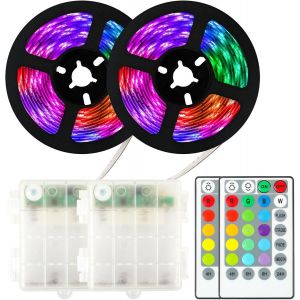 2Pcs Bandes LED RGB 2m,16 Couleurs,4 Modes d'éclairage et 4 Minuteries avec Télécommande,Éclairage d'armoire pour Décoration TV,Cuisine,Lit - Neuf