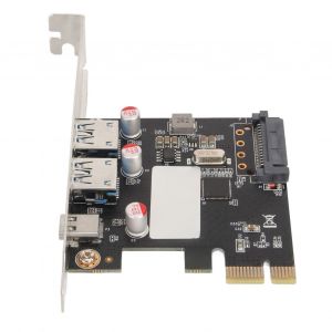 Carte d'extension PCIe vers USB 3.0 5 Gbit/s, 1 port Type C, 2 ports Type a, alimentation SaTa 15 broches, controleur PCIe pour PC de bureau Windows - Neuf