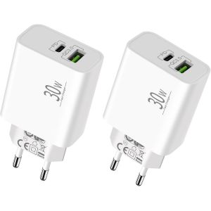 Prise Usb C 30W Avec Port Usb-A - 2 Pces, Adaptateur Secteur, Chargeur Rapide Compatible Avec Iphone 16/15/14/13/12/11/Pro/Max/Plus/Se/16E, Samsung S24/S23/S22, Google Pixel 9/8/7/6 - Neuf