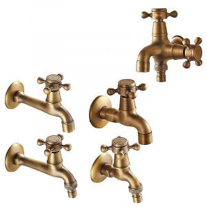 Robinet d'angle de salle de bain double en laiton antique, hauteur r&eacute;glable. - Neuf