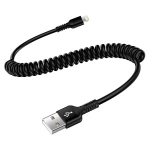C&acirc;ble spirale USB A vers Lightning, C&acirc;bles Lightning Chargeur, certifi&eacute; MFi, c&acirc;ble Apple Carplay, c&acirc;ble de charge court pour iPhone 14/14 Pro/14 Pro Max/13/13 Pro/12/11/XR/XS/X/8/7 - Neuf