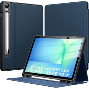 Coque Pour Samsung Galaxy Tab S10 Lite / S10 Fe / S9 Fe 10.9 Pouces Avec Porte S Pen, Couverture Multi-Angles Avec Dos En Tpu Souple, R&eacute;veil/Veille Automatique,Bleu Marine - Neuf