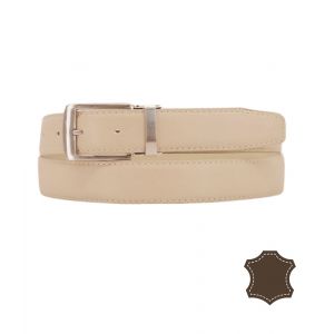 Ceinture Homme Ajustable En Cro&ucirc;te De Cuir Beige - Boucle Chrom&eacute;e, Taille Unique 120 Cm (Jusqu'&agrave; 44/46) - Neuf