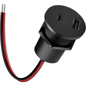 LORANKA-Prise USB C 12V Camping-Car Encastrable Aluminium, Double Prise USB C Chargeur 12 Volt Voiture PD3.0 et QC3.0 Charge Rapide pour Bateau Marine Camion Caravane, 1 Pi&egrave;ce - Neuf