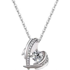 Kal-Collier Pendentif Argent 925, Colier Danseuse Ballerine Argent Avec Zircon Femme Fille, Colier Coeur Aile, Collier Dansant Bijoux Cadeau Pour Fille, Cadeau De Saint Valentin Noël (Argent/Or) - Neuf