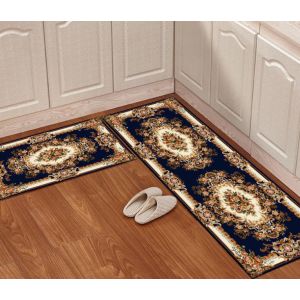 (Bleu Marine)2 Pièces Tapis De Sol En Velours Cristal Antidérapant Pour Cuisine, Imperméable Et Résistant À L'huile, Peut Être Frotté - Neuf