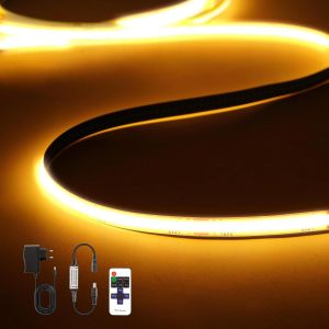 Ruban Led Cob 1m,Bande Led Blanc Chaud 2700k,Bande Led Cob Dimmable 24v,320led/M,Largeur 8mm,Avec Télécommande Et Alimentation,Pour La Décoration,Maison,Cuisine,Miroir - Neuf