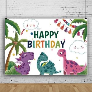 Dinosaure Fête D'anniversaire Toile De Fond Dessin Animé Anniversaire Photographie Fond Anniversaire Décoration Fête Fournitures Intérieur Extérieur Anniversaire Bannière 250x180cm[Cli3492] - Neuf