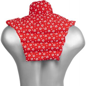 Neck Warmer For Cervical Vertebrae With Stand Collar And Back-Red With Hearts-Warm Cherry Stone Cushion - Neuf
