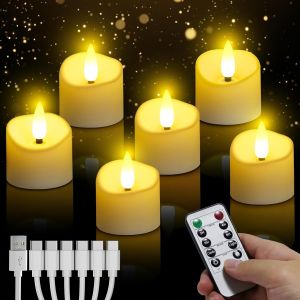 Sjzg-Bougies Led Rechargeables - Lot De 6, Chauffe-Plat Led Sans Flamme Avec T&eacute;l&eacute;commande Et Minuterie De 24h, Bougies De Pri&egrave;re &Agrave; Piles Pour D&eacute;corations De Mariage, D'halloween Et De No&euml;l - Neuf