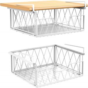 Lot De 2 Paniers De Rangement Suspendus En M&eacute;tal Pour Cuisine,Garde-Manger,Bureau,Biblioth&egrave;que,Blanc - Neuf