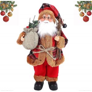 30cm mini debout Santa Claus statue rouge traditionnel de d&eacute;coration de No&euml;l ornement de poup&eacute;e avec la barbe - Neuf