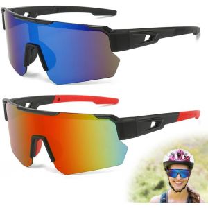 Kathlelxh-Lunettes De Vélo, 2 Pièces Lunette De Soleil Sport Polarisée, Lunettes De Soleil, Lunette De Cyclisme Polarisées, Protection Uv400, Lunette Cyclisme Homme Pour Femme, Pêche, Vélo D[H681] - Neuf