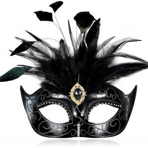 Masque De Bal Masqu&eacute; 2025 Pour Femme Avec Plumes-Masque V&eacute;nitien Pour Bal Masqu&eacute;-Mardi Gras.[J549] - Neuf