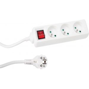 SEPT-Bloc multiprise avec Interrupteur, 3 Prises avec Terre fran&ccedil;aise (Type E), 1.5 m, 3G1.5, Usage int&eacute;rieur, Blanc - Neuf
