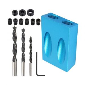 Kit de gabarits de per&ccedil;age pour trous de poche (14 pi&egrave;ces) avec forets &agrave; 15 degr&eacute;s pour l'assemblage du bois - Neuf