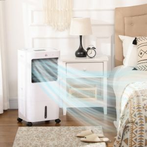 T0002-01-15872 Refroidisseur d'air portable, climatiseur domestique, r&eacute;glage de 60&deg;, 3 vitesses, r&eacute;servoir d'eau de 15 L, t&eacute;l&eacute;commande, chronom&egrave;tre de 8 heures, roue de man?uvre, ventilateur - Neuf