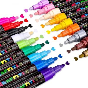 Mevronisshop-Marqueur Peinture Acrylique, 18 Couleurs Stylos Permanent Art Set Avec 2 Marqueur M&eacute;tallique Pens Pour Papier, Textile, Verre, Galet, Etc. - Neuf
