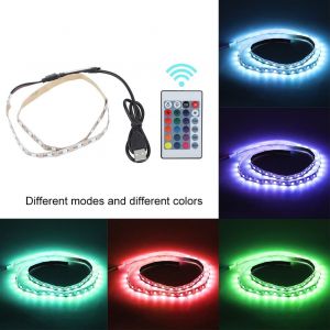 HJLIAN Bande lumineuse LED USB RVB avec telecommande 24 touches, retroeclairage colore 5050 pour TV et PC (0,5 m) - Neuf