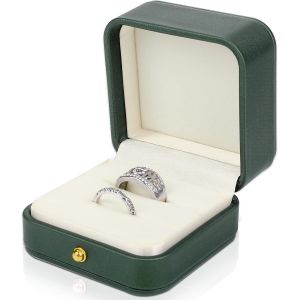 Boite Alliance Mariage 2 Fentes Bague De Mariage Bo&icirc;te En Cuir Boite A Bijoux Haut De Gamme Orn&eacute; Carr&eacute; Vert Ecrin Bo&icirc;te Bague Proposition Mariage Fiancaille C&eacute;r&eacute;monie Bijoux Cadeau - Neuf
