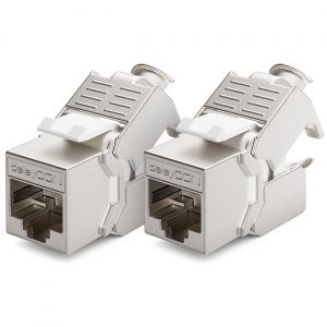 deleyCON 2x Module Jack CAT6a Keystone Cable de Brassage Cable Reseau Connecteur STP Blindage Prise Reseau RJ45 Panneau de Brassage Support Keystone Extension - Neuf