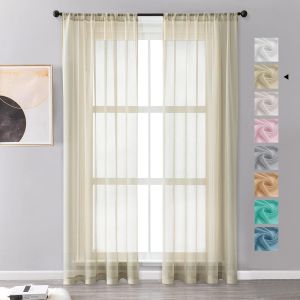 Eryi-2 Pièces Rideaux Voilage Beige 140¿L¿ X245¿H¿ Cm Passe Tringle Semi-Transparent Décoration D'intérieur Fenêtre De Salon Moderne Chambre De Fille Enfant Cuisine Balcon Placard - Neuf