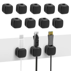 Clips de Support de Câble,Paquet de 6 Support de Câble à Fonction de Fermeture Magnétique,Organisateur de Gestion de Câble de Bureau pour Fils de Câble-Bureau,Maison,Bureau (Noir,paquet de 12) - Neuf