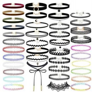 Kales-40 Pièce Ensemble De Colliers Ras Du Cou Noir Gothique Tatouage Choker Réglable,Collier En Velours Noir Sautoirs,Pour Femmes Et Filles - Neuf