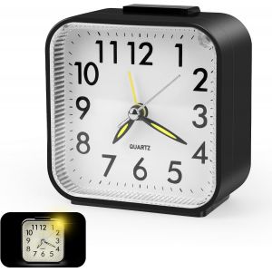 KALANKA-Réveil Analogique Silencieux Portable avec Lumière, Fonction Snooze et Répétition - Sans Tic-Tac, Piles Non Incluses - Pour Voyage, Bureau, Chambre - Neuf