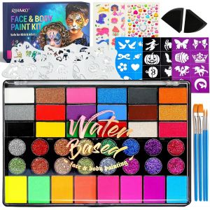 TZF-Kit de maquillage pour enfants, 42 couleurs professionnelles, avec pochoirs, pinceaux et pierres précieuses, pour carnaval, Halloween, déguisement et fête des enfants, Le cadeau idéal pour les en - Neuf