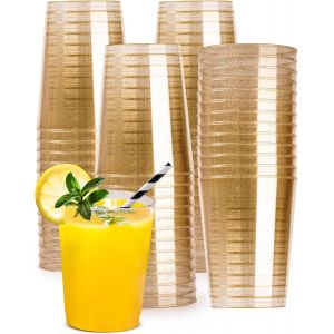 55 Pcs Gobelets En Plastique À Paillettes Dorées 300ml Verre Scintillant D'or Reutilisable - Gobelet Anniversaire Verre Mariage Tasses À Dessert Pour Party Bridal Shower - Neuf