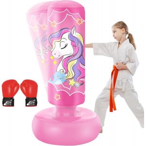168cm Sac De Frappe Gonflable Pour Enfants Avec Gants De Boxe, Sac De Boxe Sur Pied, Pour Les Enfants, Les Filles, Set De Frappe Pour Pratiquer Le Karaté, Le Taekwondo Et Le Mma - Neuf